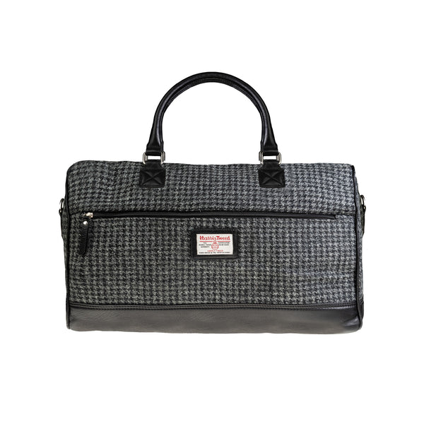 Ht Leather Weekender Bag Black And Grey Houndstooth / Black