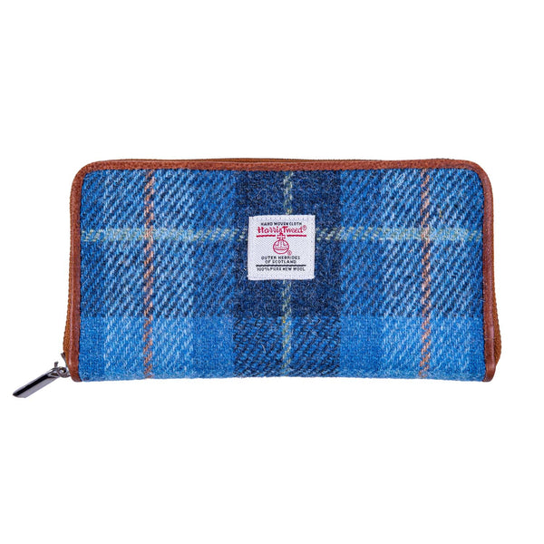 Ladies Ht Leather Purse Blue Check / Tan