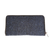 Ladies Ht Leather Purse Navy Blue Herringbone / Black