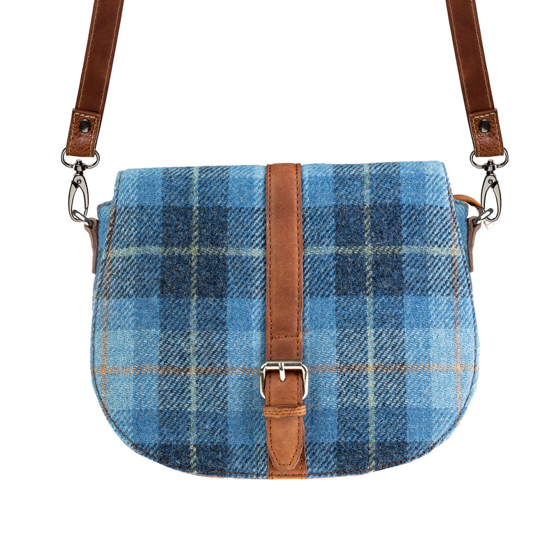 Ladies Ht Leather Flap Over Bag Blue Check / Tan