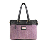 Ht Leather Ladies Hand Bag Plum Herringbone / Black