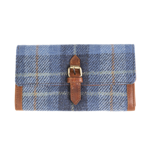 Ladies Ht Leather Long Purse Blue Check / Tan