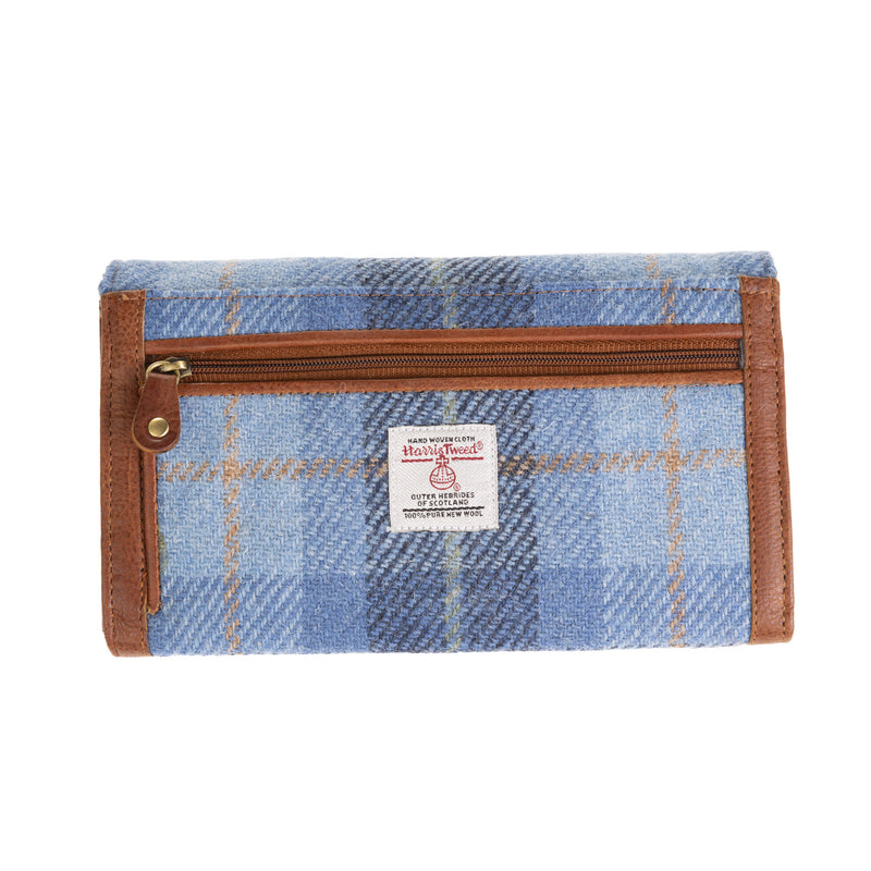 Ladies Ht Leather Long Purse Blue Check / Tan