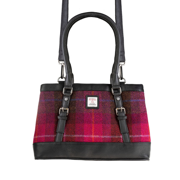 Ladies Ht Leather Hand Bag Cerise Check / Black