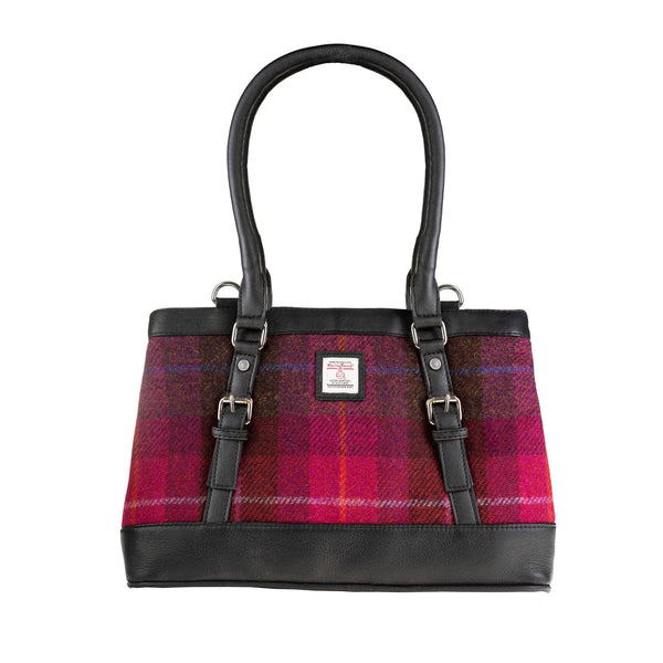 Ladies Ht Leather Hand Bag Cerise Check / Black