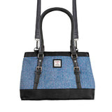 Ladies Ht Leather Hand Bag Blue & Pink Herringbone / Black