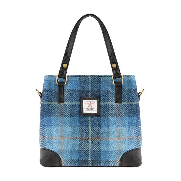 Ladies Ht Leather Hand Bag Blue Check / Black