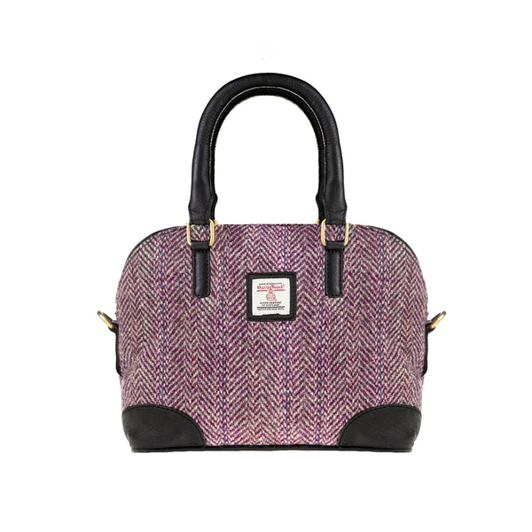 Ladies Ht Leather Hand Bag Plum Herringbone / Black