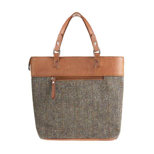 Ladies Ht Leather Hand Bag Brown Herringbone / Tan