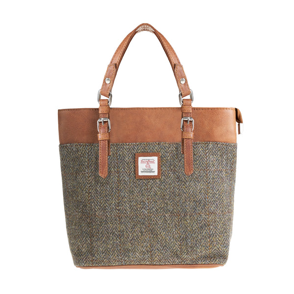 Ladies Ht Leather Hand Bag Brown Herringbone / Tan