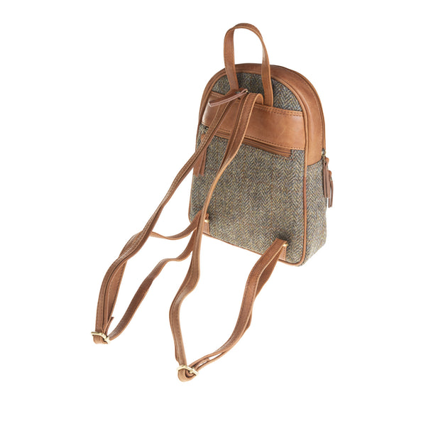 Ladies Ht Leather Zipped Backpack Brown Herringbone / Tan