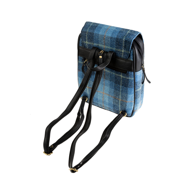 Ladies Ht Leather Foldover Backpack Blue Check / Black