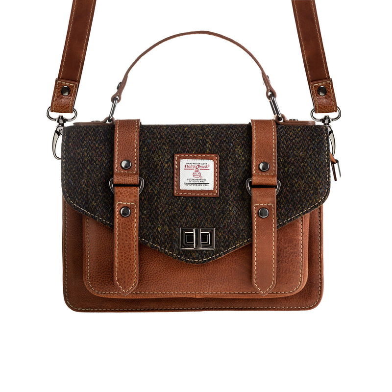 Ht Leather Satchel Bag Dark Brown Barleycorn / Tan