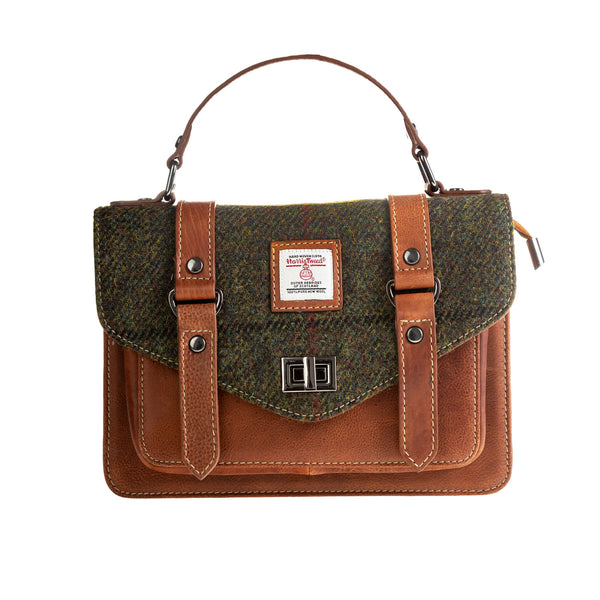 Ht Leather Satchel Bag Dark Green Check / Tan