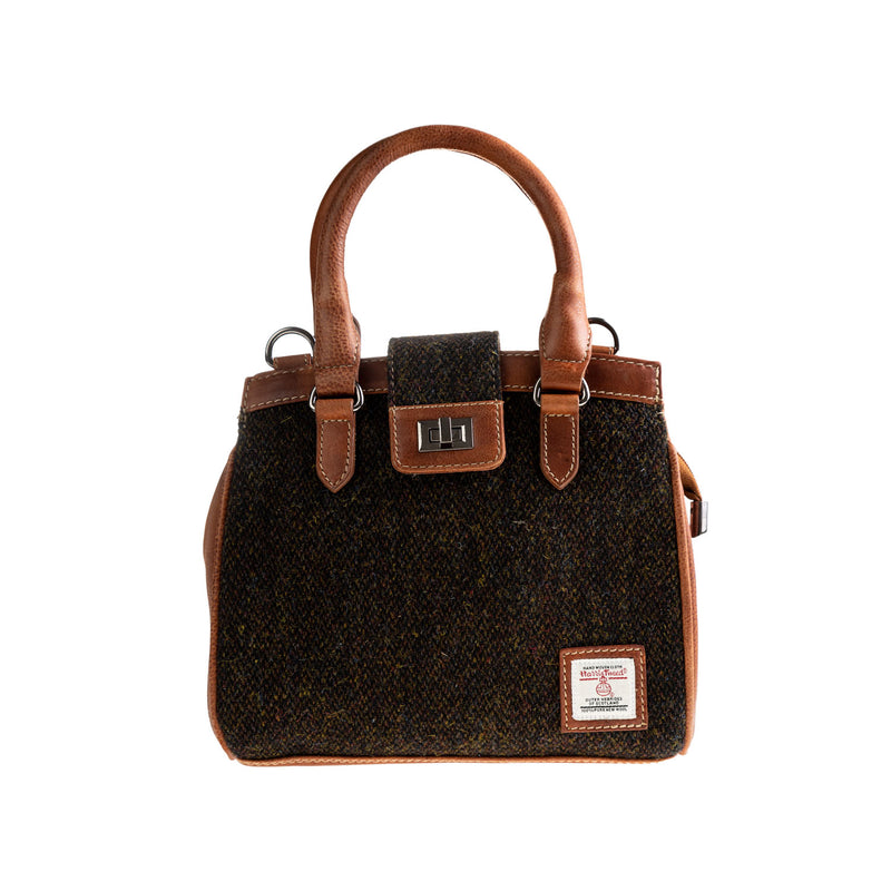 Ht Leather Hand Bag With Flap Closer Dark Brown Barleycorn / Tan