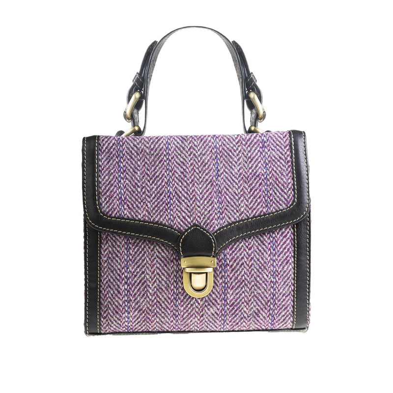 Ht Ladies Handbag Plum Herringbone / Black