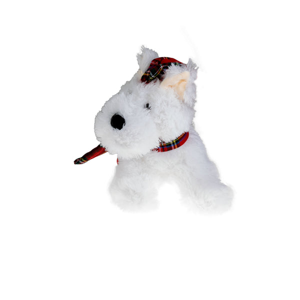 Plush Toy - White Tartan Dog 25Cm