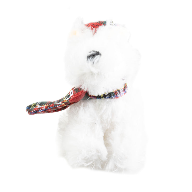 Plush Toy - White Tartan Dog 15Cm