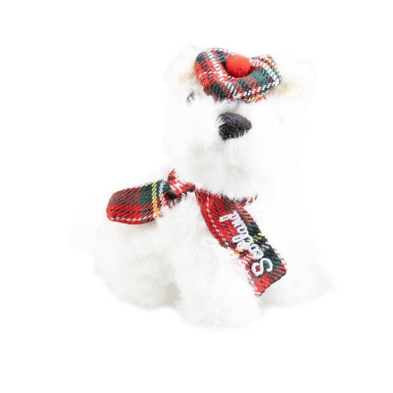 Plush Toy Keyring White Tartan Dog 10Cm