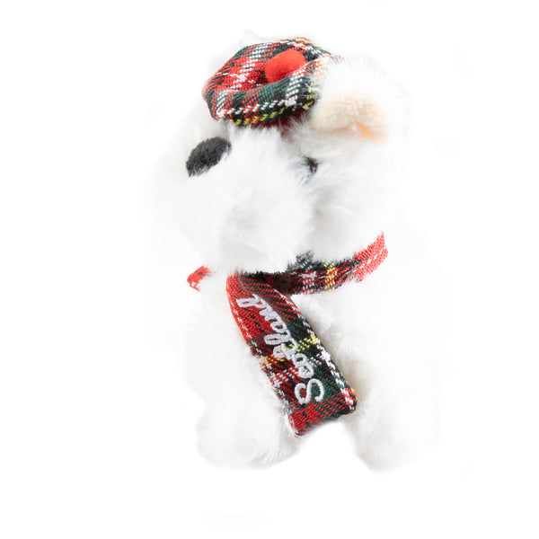 Plush Toy Keyring White Tartan Dog 10Cm