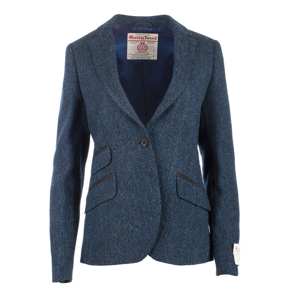 Ladies Iona Harris Tweed Jacket Blue Herringbone