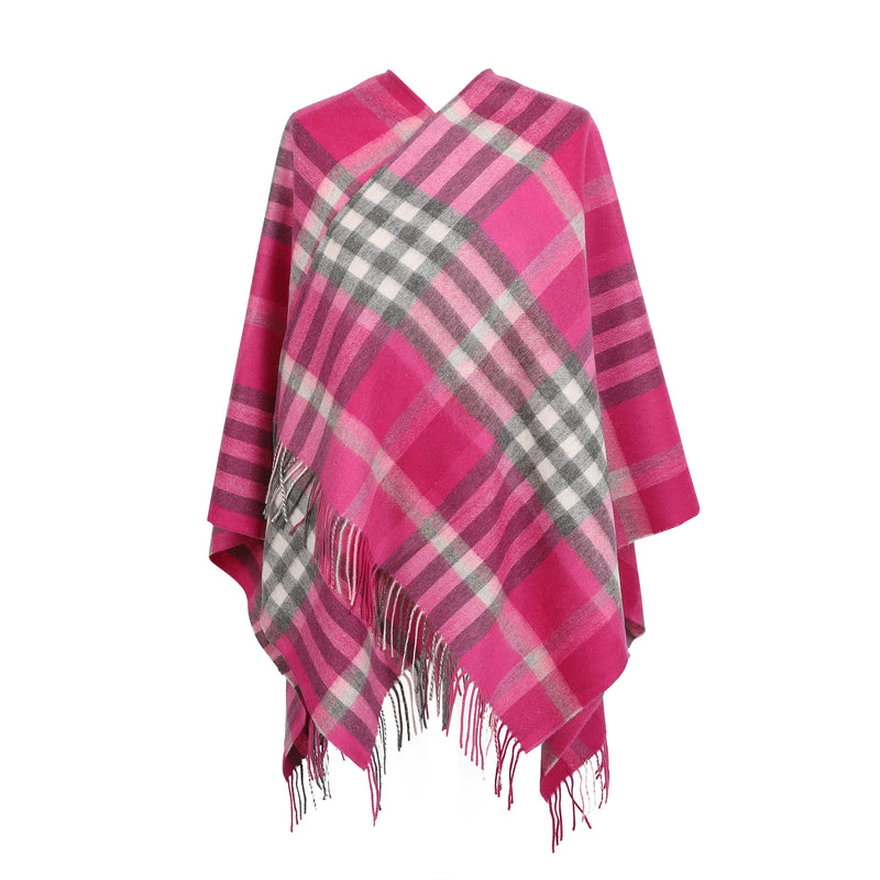 Mini Me Children’s Cape Chequer Tartan 90/10 Cashmere Fuchsia