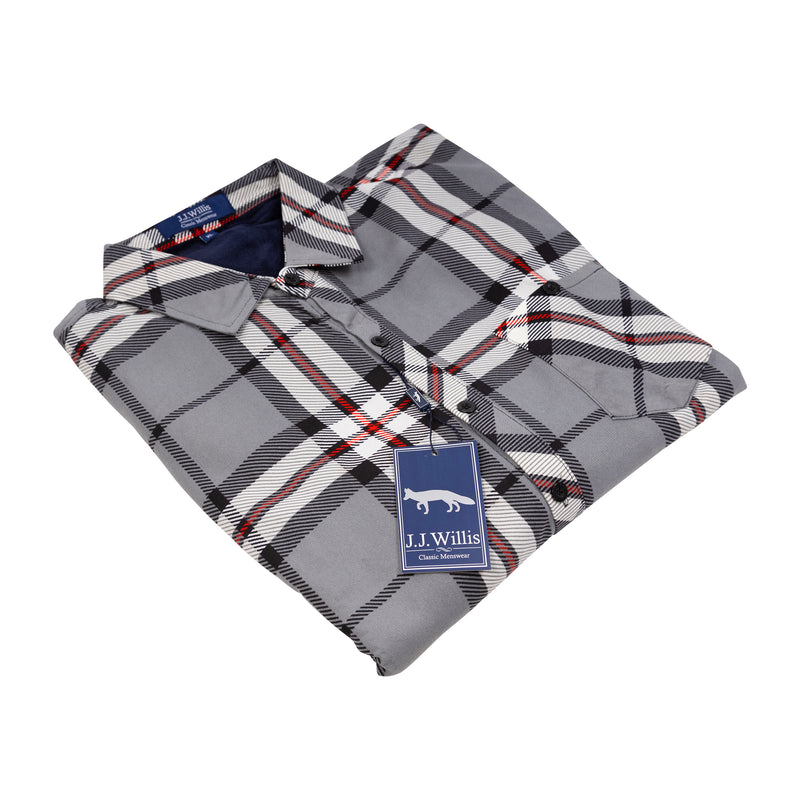 Mens Velour Lined Check Shirt Thomson Grey