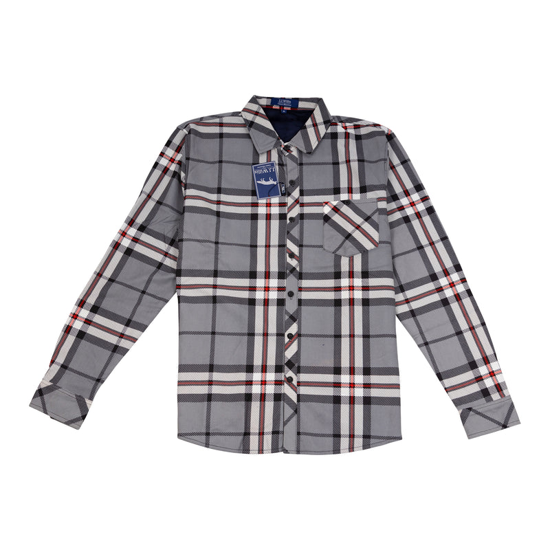 Mens Velour Lined Check Shirt Thomson Grey