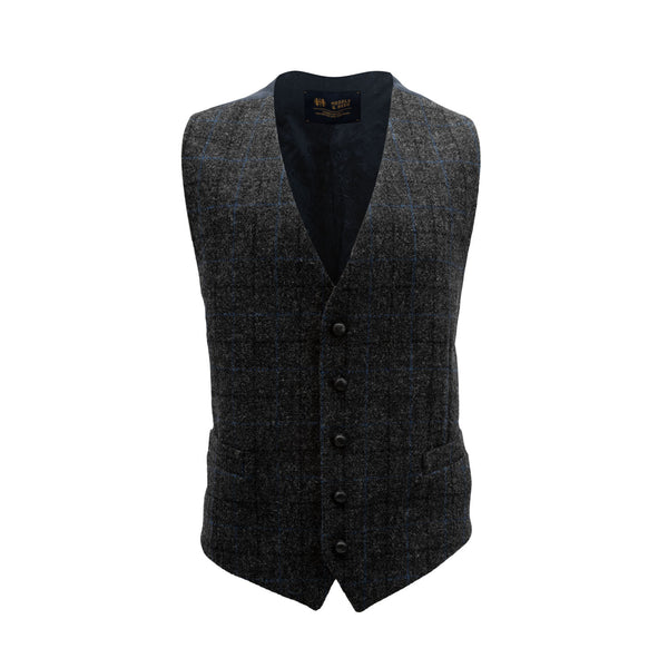 Harris Tweed Men's Wool Waistcoat - Lewis 1715-A2 Grey Blue Check