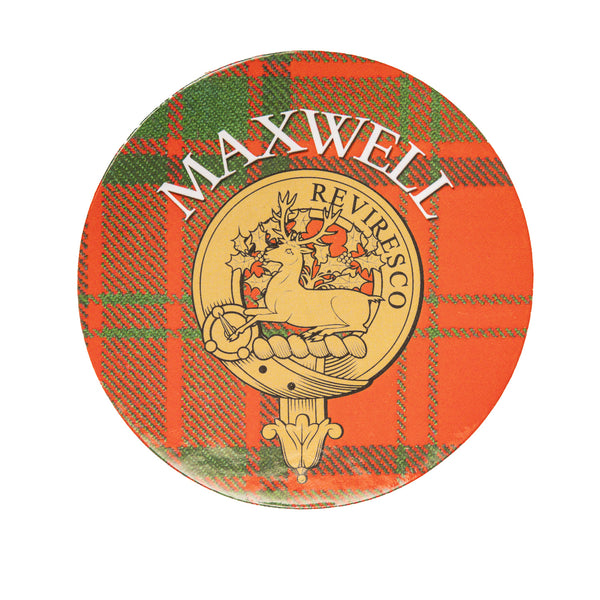 Clan/Family Name Round Cork Coaster Maxwell