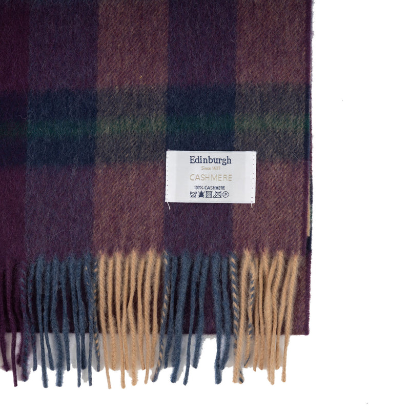 100% Cashmere Wide Tartan Scarf Scots Check ÔÇô Eminence/Camel