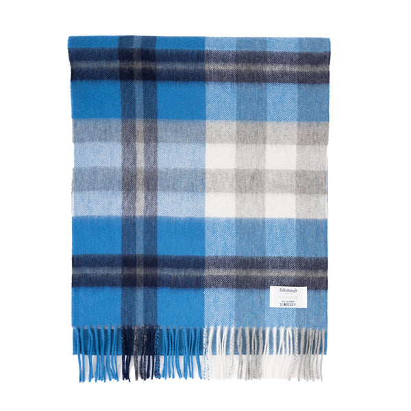 100% Cashmere Wide Tartan Scarf Scots Check ÔÇô Kintyre Blue/Pewter