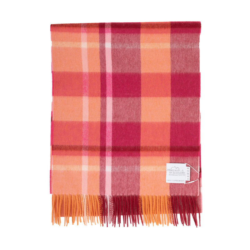 Hos 100% Lambswool Wide Scarf Medieval Check - Peony/Cyclamen Pink