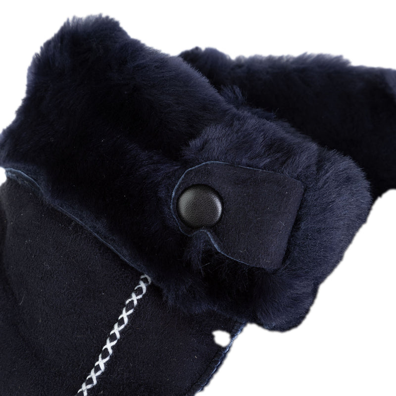 Ladies Sued Dblface Sheepskin Glv Button Navy