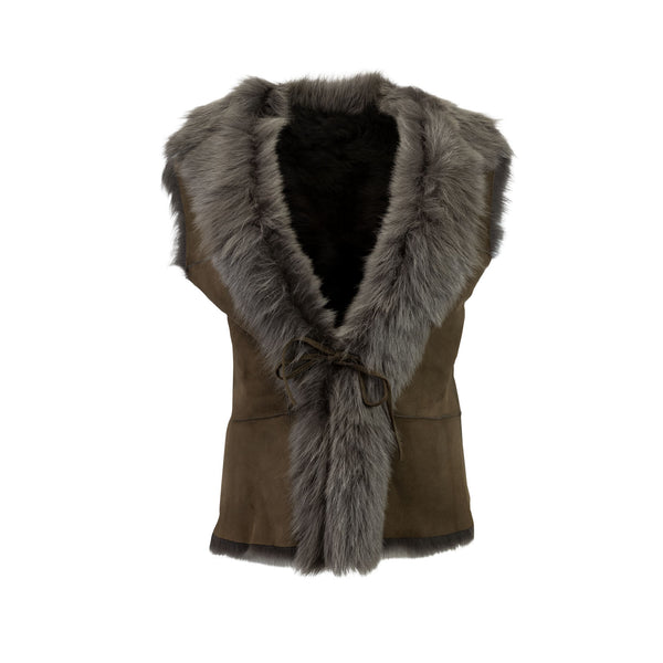 Ladies Toscano Sheepskin Gillet Military Green