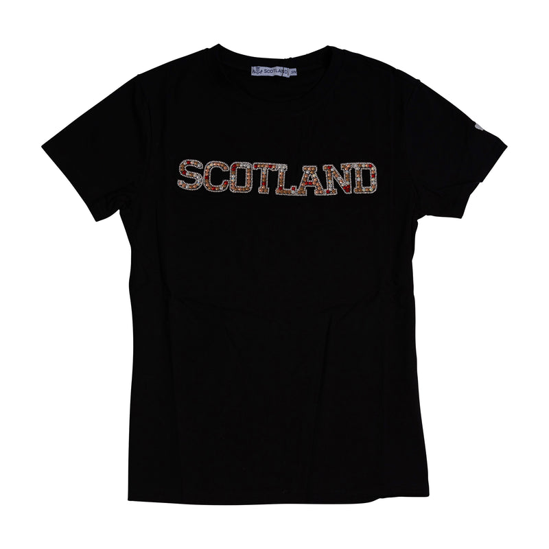 Ladies Diamante Scotland T-Shirt Black