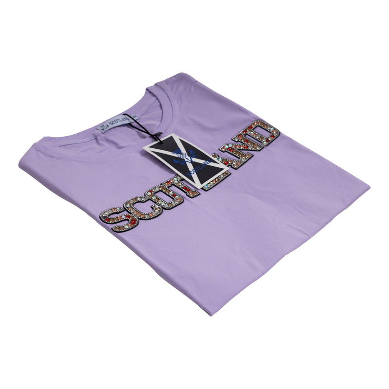 Ladies Diamante Scotland T-Shirt Lilac