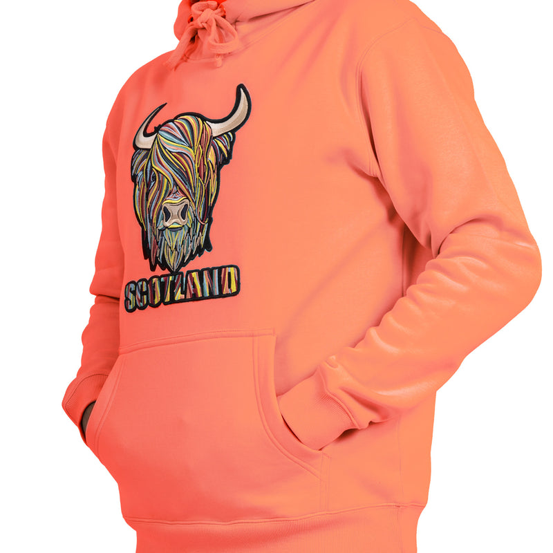 Adults Pastel Highland Cow Hooded Top Coral