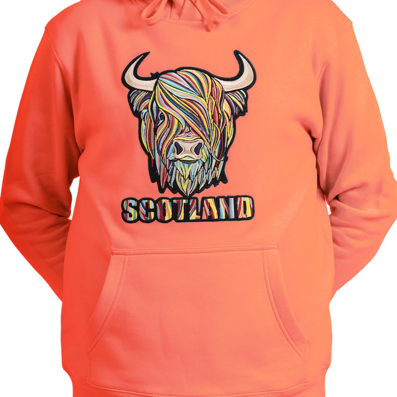 Adults Pastel Highland Cow Hooded Top Coral