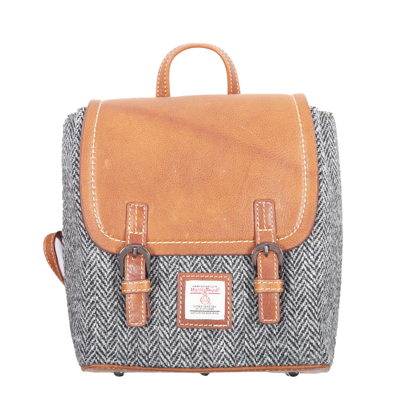 Ladies Ht Small Leather Backpack Tan & Brown Herringbone / Black