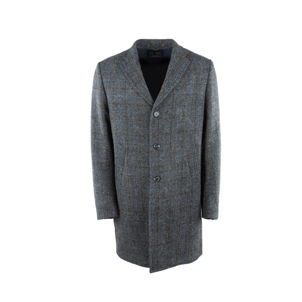 Harris Tweed Men's Wool Coat - Cameron 1715-A2 Grey Blue Check