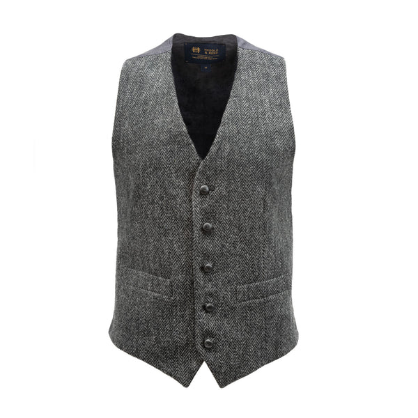 Harris Tweed Men's Wool Waistcoat - Lewis Dk Grey Herringbone