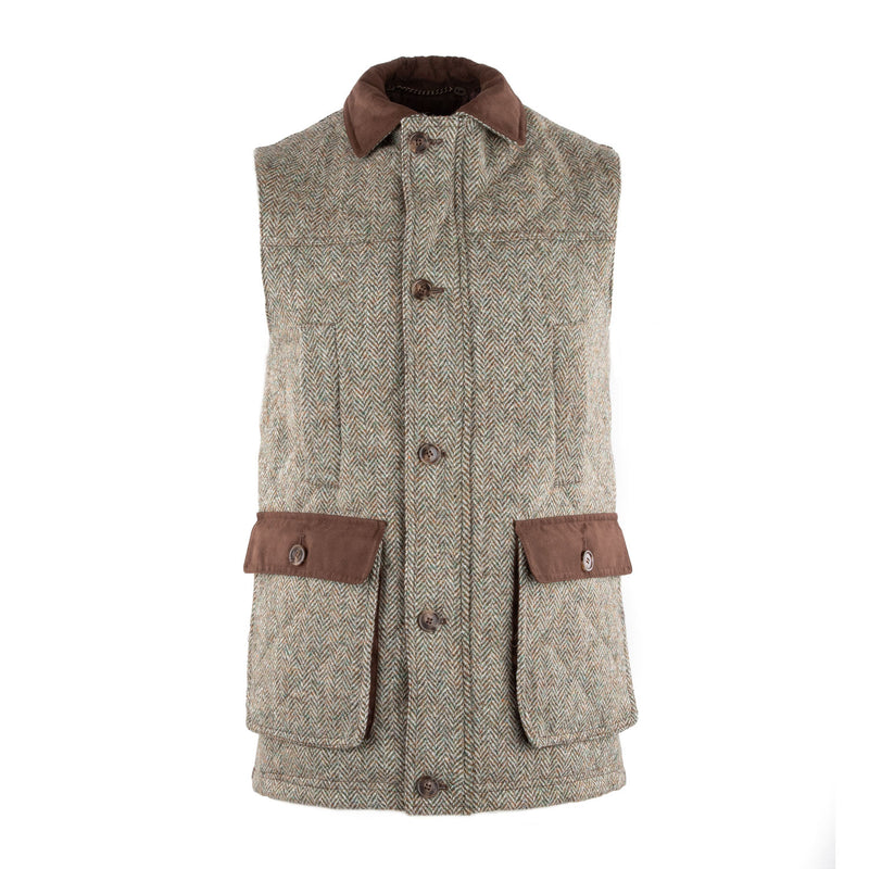 Men's Finn Harris Tweed Gilet Green Herringbone