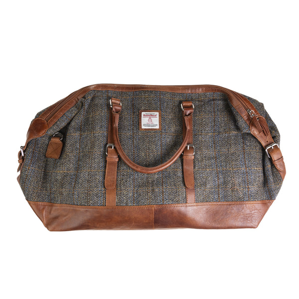 Ht Leather Large Travel Bag Blue & Brown Check Hb / Tan