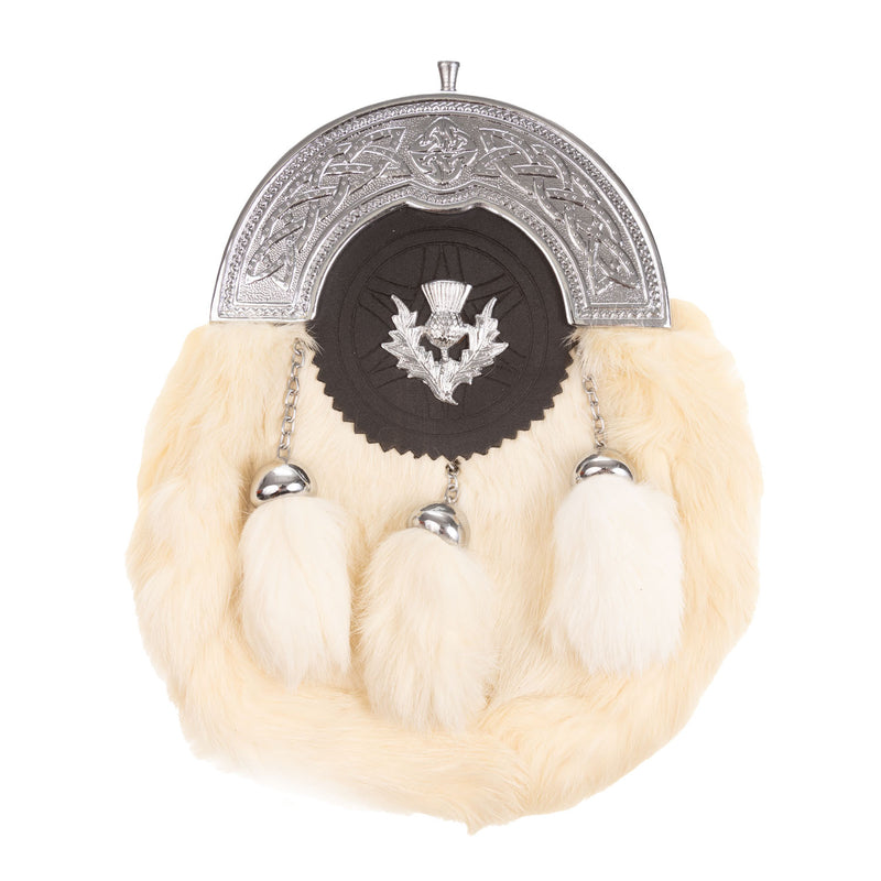 F/D Celtic Cantle With Thistle Sporran Rabbit Fur (White)