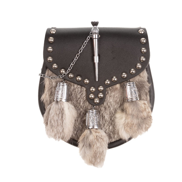 H/D Studded Pin & Chain Sporran Rabbit Fur (Grey)