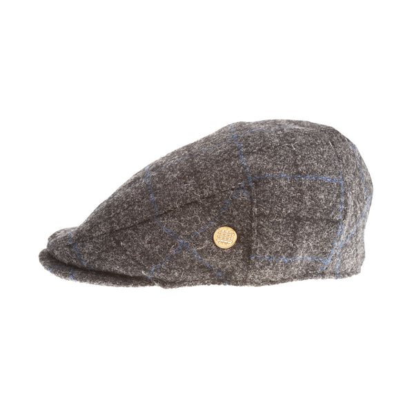 Heddle & Reed Harris Tweed Flatcap Grey Blue Check