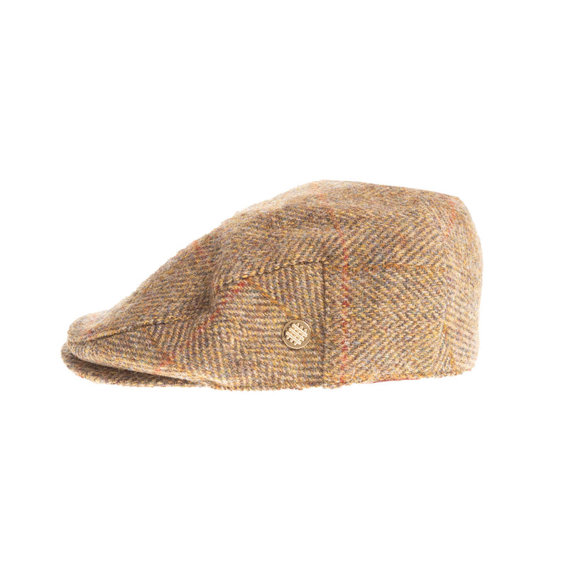 Heddle & Reed Harris Tweed Flatcap Mustard Check