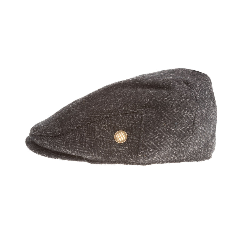 Heddle & Reed Harris Tweed Flatcap Black Herringbone