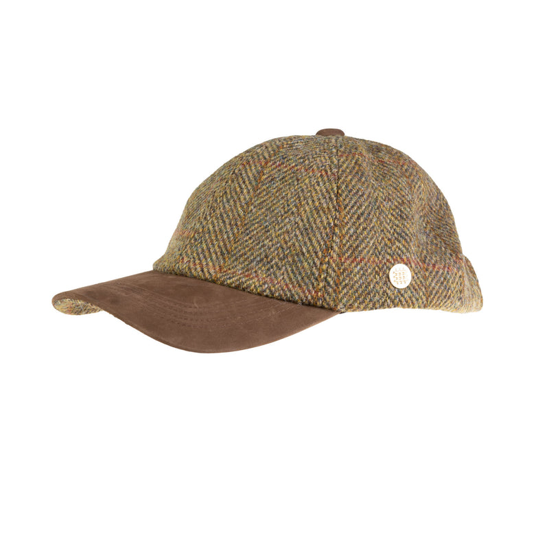 Heddle & Reed Harris Tweed Baseball Cap Mustard Check